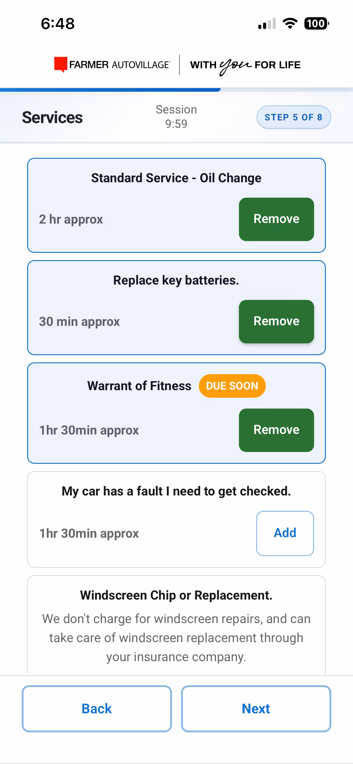 Service Slot mobile booking view (4 of 8)