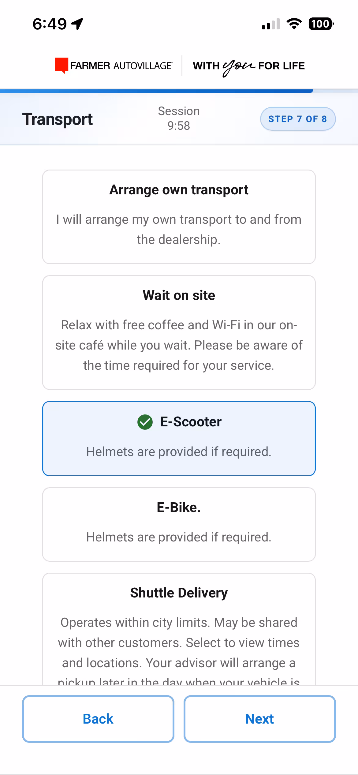 Service Slot mobile booking view (5 of 8)