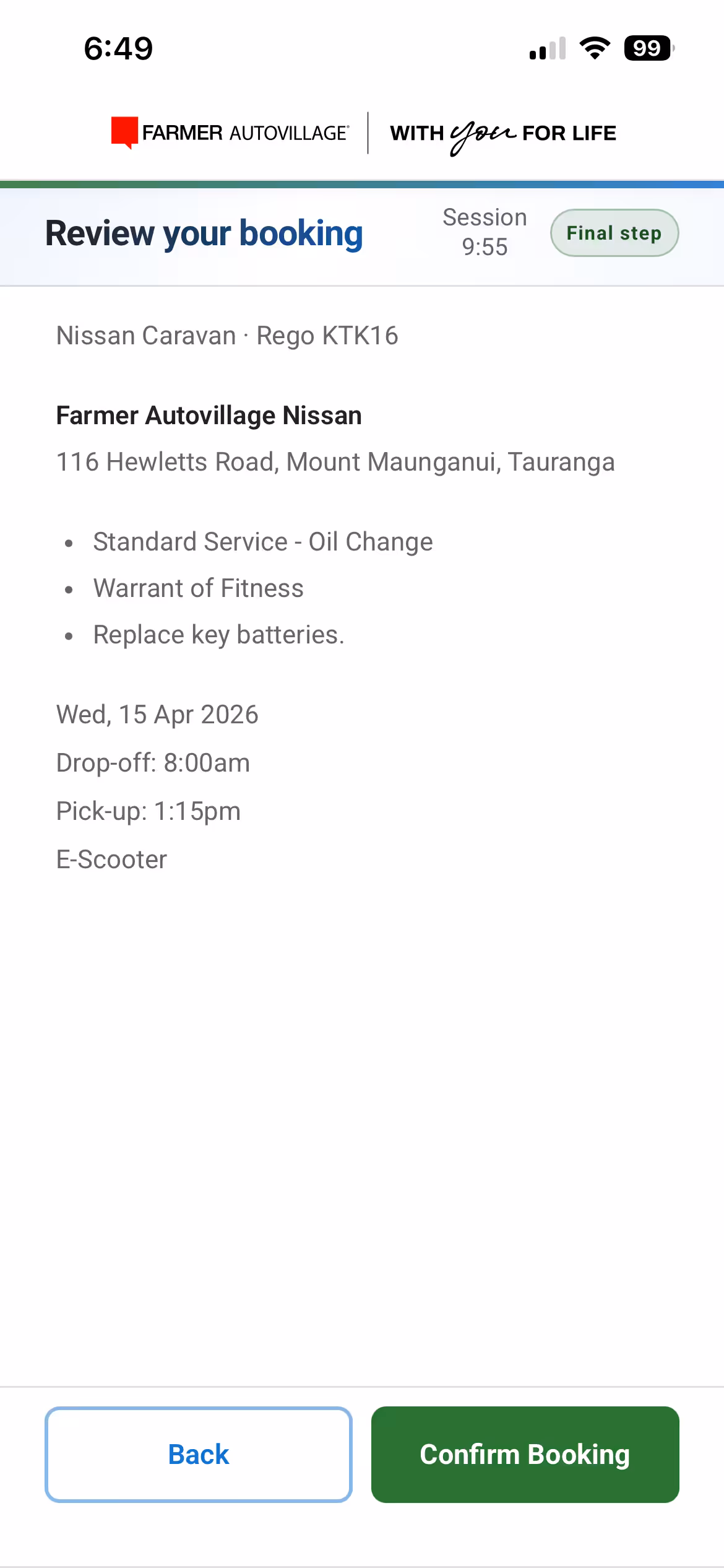 Service Slot mobile booking view (7 of 8)