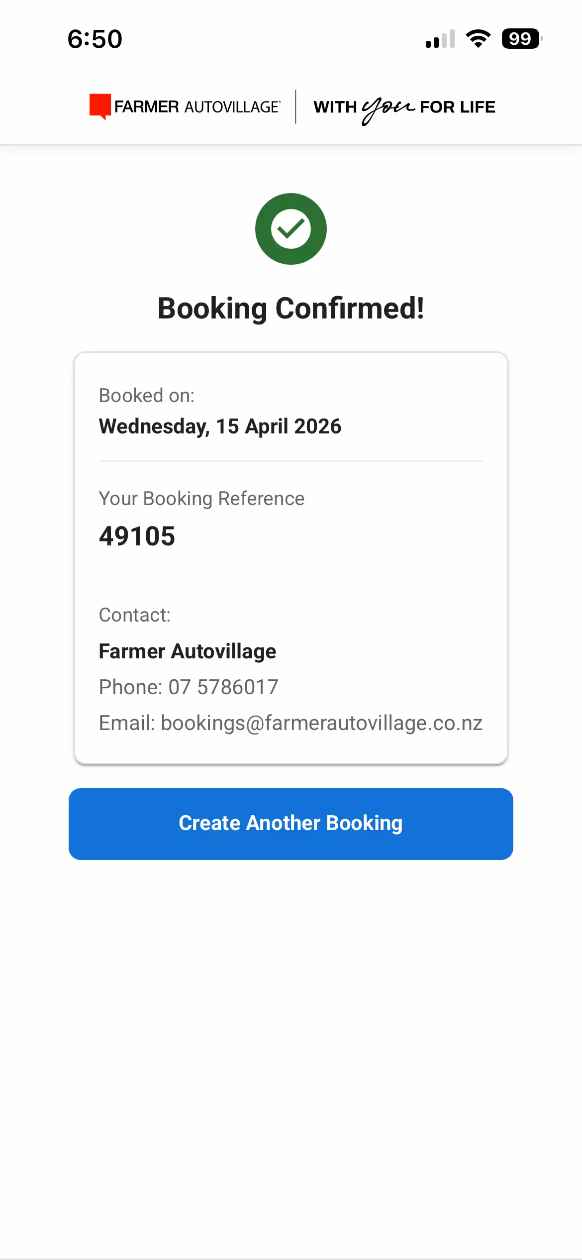 Service Slot mobile booking view (8 of 8)
