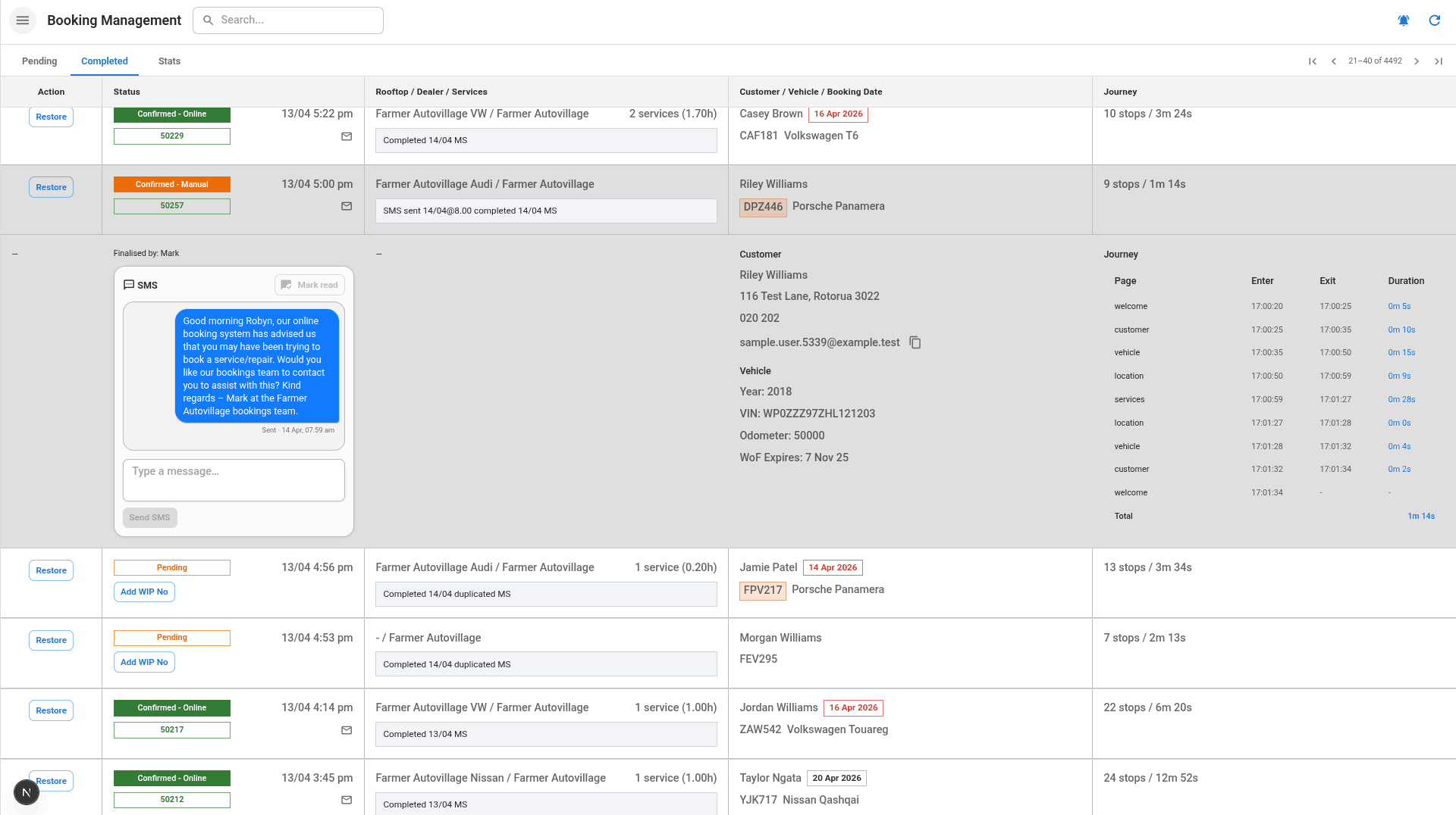 Service Slot admin desktop view (2 of 3)