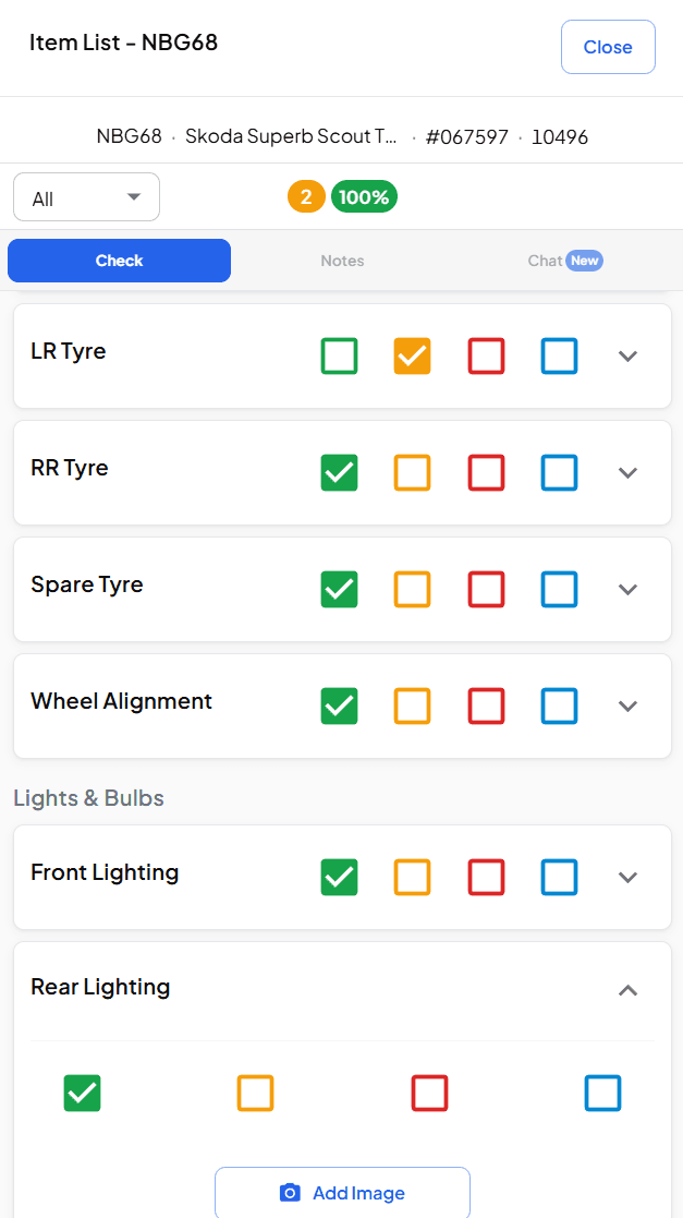 Digital VHC check sheet on mobile with identified items and media capture